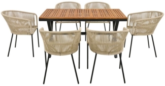 IDEASY Gartenlounge-Set 7-tlg mit Akazienholz-Tisch, Outdoor-Möbelgruppe, (Seilgeflecht Sessel, waschbare Sitzkissen & Fußpolster, 6 Sitzplätze), für Terrasse, wetterfestes Gartenset mit Stauraum