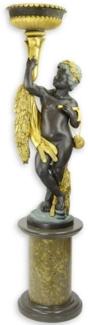 Casa Padrino Barock Statue mit Blumentopf rechte Hand und Sockel Bronzefarben / Grau / Gold H. 201 cm - Prunkvolle Bronze Skulptur - Dekofigur im Barockstil - Barock Deko Accessoires
