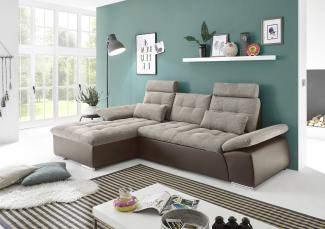 Ecksofa Couch Schlafcouch Schlafsofa Lederlook braun beige Ottomane links L-Form