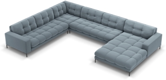 Micadoni Wohnlandschaft Mamaia 7-Sitzer Samtstoff Hellblau Metall schwarz Links