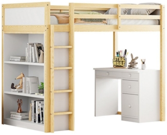 Flieks Hochbett Kinderbett Etagenbett 90x200 cm mit Ablagefächer und Computertisch