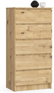 Home Collective Kommode 60 cm breit Holz Highboard Sideboard für Flur Schlafzimmer Wohnzimmer (Kommode Schlafzimmer Kommode mit Schubladen Holz Schrank), Kinderzimmer Organizer, 121 cm hoch mit 5 Schubladen Artisan Eiche