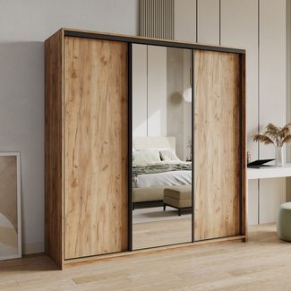 Masseno Schwebetürenschrank TAVI Kleiderschrank mit Spiegel und Schubladen Schlafzimmerschrank