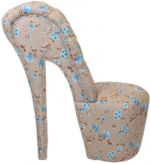 Casa Padrino High Heel Sessel Blumen Muster Creme / Blau Luxus Design - Designer Sessel - Club Möbel - Schuh Stuhl Sessel