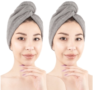 HAMMETEX Turban-Handtuch 2er Set Haarturban Damen, 100% Baumwolle, Flauschig & Schnelltrocknend, Frottier (Set, 2-St), Uni-Farben, weich
