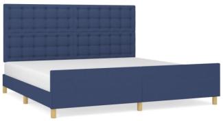 Doppelbett mit Kopfteil Stoff Blau 200x200 cm