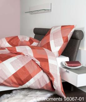 Janine Mako Satin Bettwäsche 2 teilig Bettbezug 155 x 220 cm Kopfkissenbezug 80 x 80 cm Moments 98067-01 koralle brandy