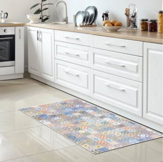 Carpetia Teppich Küchenläufer Teppich bunt waschbar mit Fliesenmuster, rechteckig, Höhe: 5 mm