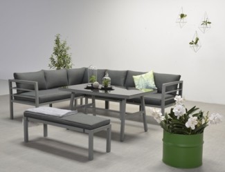 Garden Impressions 'Blakes' Dining-Ecklounge mit Sitzbank, Tisch und Kissen, Anthrazit / Aluminium, Links
