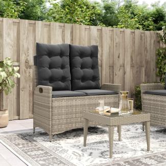 vidaXL Gartenbank Verstellbar mit Kissen Hellgrau Poly Rattan 368241