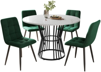 i@home Essgruppe Küchentisch-Set, (5-teilig), Esstisch-Set mit 4 Stühlen, (1 Tsich, 4 Stühle), runder Esstisch mit 100cm Durchmesser und schwarzen Metallbeinen