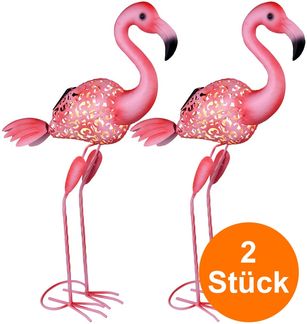 Solarleuchten Garten 2er Set Flamingo Metall Solarlampe Außen Außenleuchte Solar