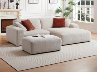 Vente-unique - Ecksofa & Hocker - Ecke rechts - Cord - Beige - TIRONO von Maison Céphy