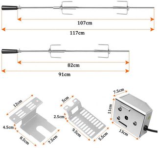 FIVMEN Grillspieß Edelstahl Spieß Set 107cm BBQ Fleischklammer mit Motor Drehspieß (Fleischnadeln, 2-St)