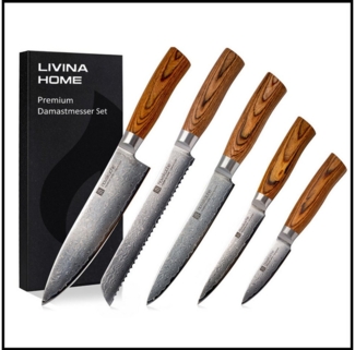 LIVINA HOME Messer-Set Set Kochmesser, 67-Damaststahl Messerset - 6-tlg. Küchenmesser Set (5-tlg, wahlweise als 5er oder 6er-Set erhältlich), Damastmesser Japanischer Art, Geschenkbox, Sommer Angebot!