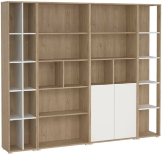 Dmora Wohnzimmermöbel Litvjak, Modulares Wohnzimmerset, Mehrzweck-Wohnzimmermöbel, Moderner TV-Schrank, 241x34 h205 cm, Eiche und Weiß