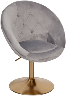 Loungesessel Samt Grau / Gold Design Drehstuhl, Clubsessel Polsterstuhl mit Rückenlehne, Drehsessel Cocktailsessel Lounge, Sessel mit Stoffbezug