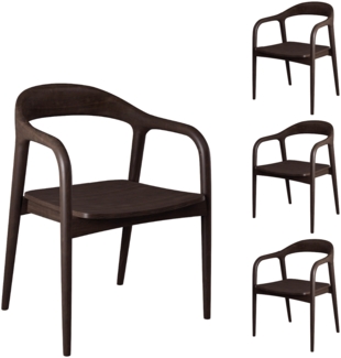 skølm 'Sól' Armlehnstuhl 4er-Set, Massivholz lackiert, dunkelbraun, bis 125 kg belastbar, vormontiert