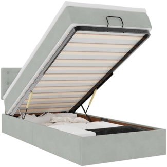 vidaXL Ottoman-Bett mit Matratze & LEDs Hellgrau 90x190 cm Samt 3312734