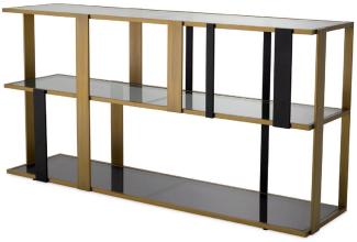 Casa Padrino Luxus Regalschrank Messing / Schwarz / Grau 178 x 44 x H. 89,5 cm - Rechteckiger Wohnzimmer Schrank - Büro Schrank - Wohnzimmer Möbel - Büro Möbel - Luxus Möbel