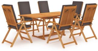 vidaXL 7-tlg. Garten-Essgruppe mit Kissen Massivholz Teak Grau 3059567