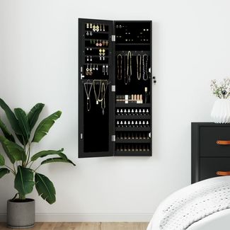 Schmuckschrank, Spiegelschrank mit Spiegel Wandmontage Schwarz 30 x 8,5 x 106 cm
