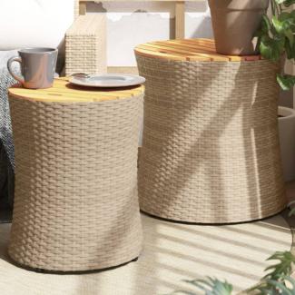 vidaXL Garten-Beistelltische 2 Stk. mit Holzplatte Beige Poly Rattan 366290