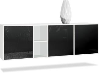 Vladon Kommode Cuba - Weiß matt/Schwarz Hochglanz - Modernes Sideboard für Ihr Wohnbereich - (BxHxT) 182x53x35 cm