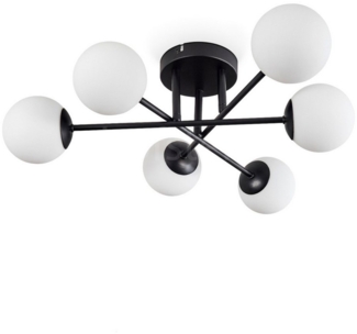 hofstein Deckenleuchte Deckenlampe aus Metall/Glas in Schwarz/Weiß, ohne Leuchtmittel, Leuchte mit Schirmen aus Glas (10 cm), 6 x G9, ohne Leuchtmittel
