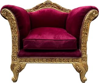 Casa Padrino Barock Lounge Sessel Bordeauxrot / Gold - Barockstil Möbel