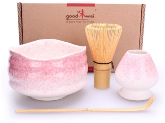 Goodwei Teeschale Matcha-Set "Sakura" 80 mit Teeschale, Matchabesen und Besenhalter, 4-tlg, Keramik