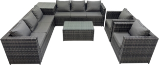 Fimous 8-Sitzer Polyrattan Gartenmöbel Sets mit 2 Sesseln Couchtisch mit Kissen
