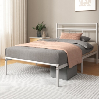 ZINUS Bettgestell Florence Square mit Kopfteil (Weiß, 90x200 cm), Doppel/Einzelbett