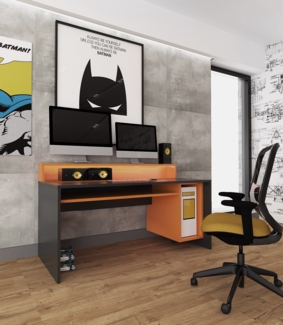 FORTE Tezaur Schreibtisch, Holzwerkstoff, Orange/Schwarz, 160 x 93,8 x 69 cm