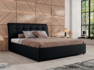 Polsterbett mit Lattenrost Gasfeder Doppelbett GALA CLASSIC gepolstert Kopfteil Bettkasten Multipocket Matratze - 140x200 cm - Schwarz Kunstleder - ELORI LUX