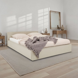 IDIMEX Polsterbett PESARO, Doppelbett 140x200 cm mit Lattenrost und Kopfteil Leinen Optik Beige
