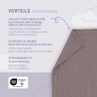 Babydecke aus Musselin schokopflaume, Größe 75 x 100 cm