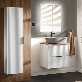 Badmöbel Set 3-teilig weiß ADELAIDE-56-WHITE Modern mit Eiche Nb, Front in Rillenoptik