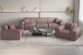 Sofaset Designersofa CELES PREMIUM 3-1-1 in Stoff Scala Lavendel