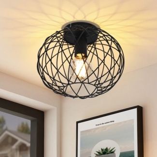 ZMH Deckenleuchte Schwarz Vintage E27 Retro Deckenlampe für Gang Korride Max. 40W, Einfache Installation, ohne Leuchtmittel, 1 Flammig Metall Kaefig Gitter Lampenschirm Schlafzimmer Küche