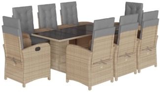 vidaXL 9-tlg. Garten-Essgruppe mit Kissen Beigemischung Poly Rattan 3212265
