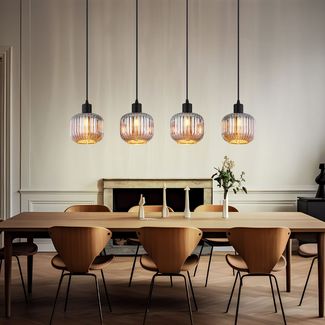 Hängeleuchte, 4-Flammig, Glas rauch, schwarz, L 80,8 cm