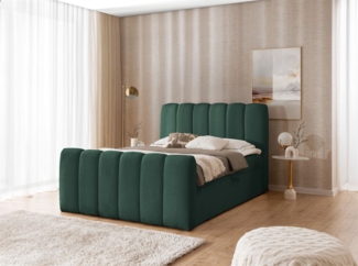 Boxspringbett Schlafzimmerbett DENIS PREMIUM 140x200 cm Stoff Catch Me Flaschengrün