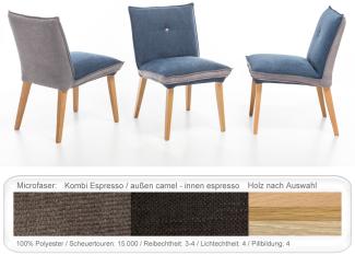 4x Polsterstuhl Gerit 1 Rücken mit Knopf Esszimmerstuhl Massivholzstuhl Eiche natur lackiert, Kombi Fleckless Espresso