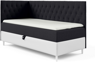 MEBLINI Kinderbett mit Bettkasten FILIPPO 3 100x200 Links – H3/Schwarz Samt Gepolstert Einzelbett mit Matratze - Polsterbett mit Stauraum - Bett mit Kopfteil – Stauraumbett