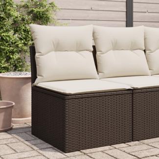 vidaXL Gartensofa ohne Armlehnen mit Kissen Braun Poly Rattan 366199