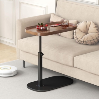 Beistelltisch C Form Höhenverstellbar Holz Sofa Modern Nussbaum