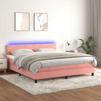 vidaXL Boxspringbett mit Matratze & LED Rosa 160x200 cm Samt 3134296