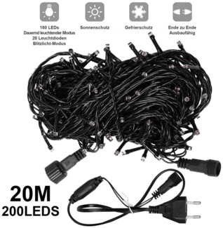 Qualra LED-Lichterkette 20M Weihnachtslichterkette 156/200LEDs Lichterkette Außen, für Weihnachten Party Garten Innen Deko