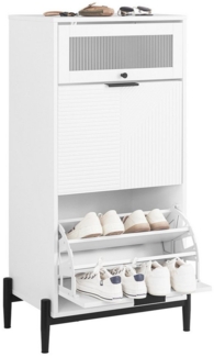 SoBuy Schuhschrank FSB95 Schuhkipper mit 2 Klappen Schuhablage Schuhkommode Schuhregal Weiß